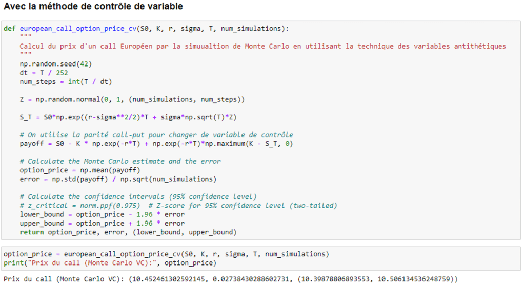 réduction de la variance par la parité call-put