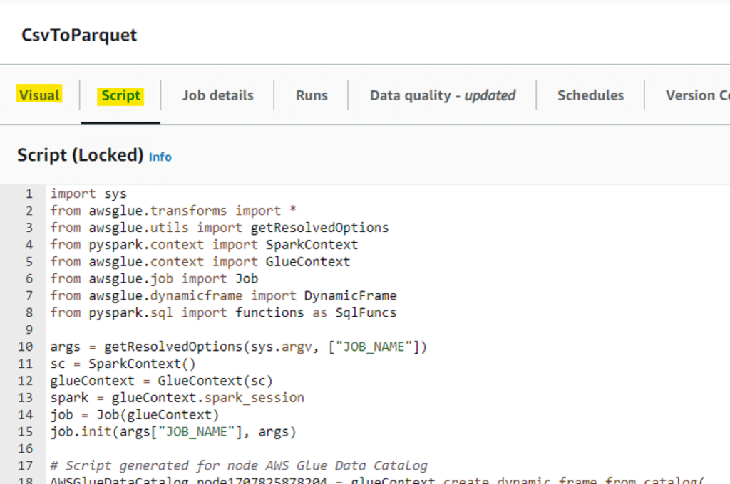 code dans l'onglet script