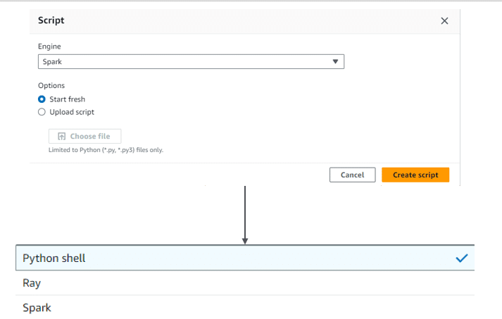 glue job en python avec script editor