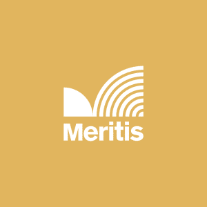 Logo principal Meritis blanc sur fond jaune