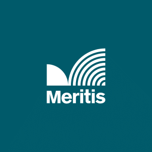 Logo principal Meritis blanc sur fond bleu 2025