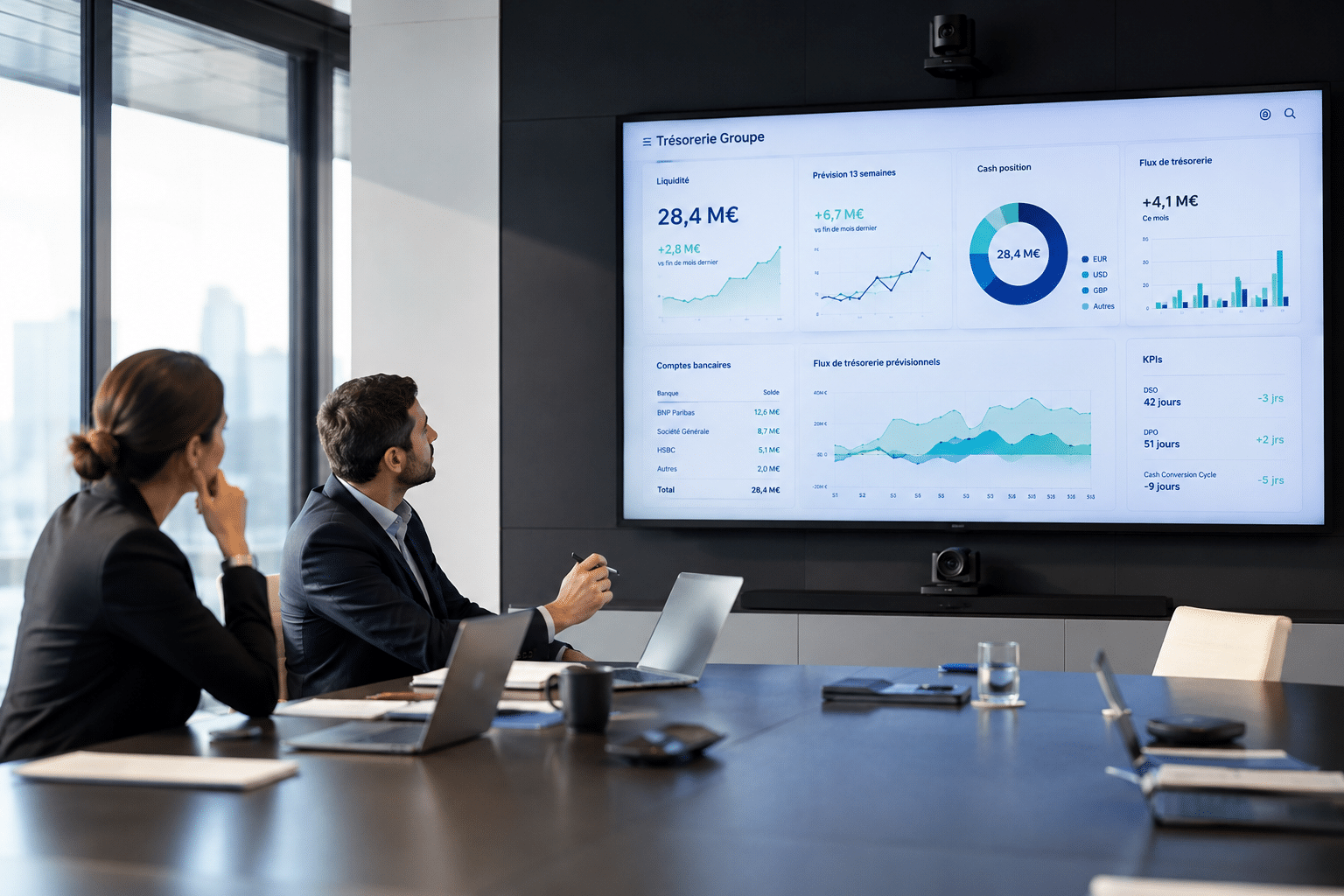 une équipe en réunion Finance corporate & Trésorerie