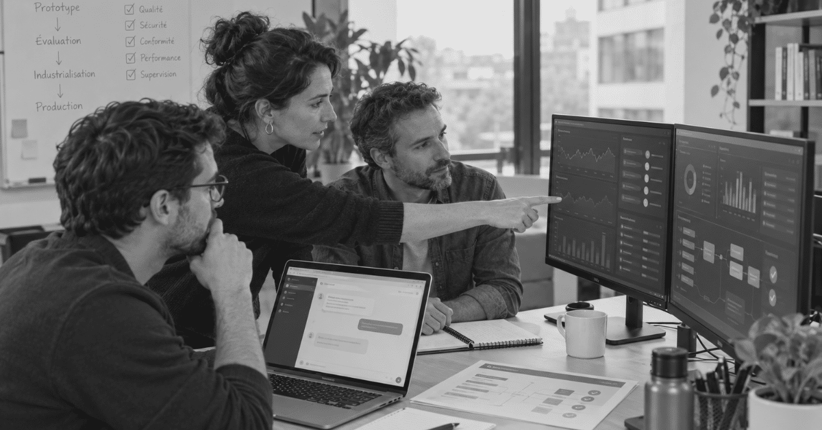 une équipe en travail sur un projet web photo noir et blanc